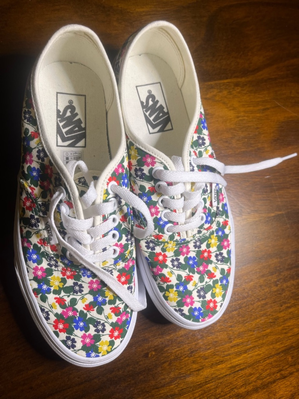 Vans Floral Canvas Sneakers in White with Red, Blue, Yellow, Pink, Green Flowers